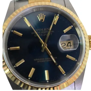 Photo of Rolex Datejust 16233 36mm Two-Tone Watch with Aftermarket Blue Dial