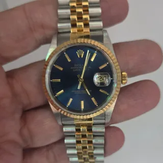Photo of Rolex Datejust 16233 36mm Two-Tone Watch with Aftermarket Blue Dial