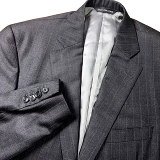 Photo of Loro Piana Wool Samuesohn Blazer Mens 38R Dark Gray Pinstrip Sport Jacket Coat