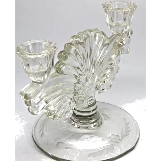 Photo of Vintage Art Deco Glass Double Two Candle Holder Elegant Centerpiece 1930s-5.75"