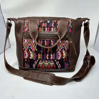 Photo of Large Handbag Purse Crossbody Guatelmalan Leather Handwoven Stitching Artisan 