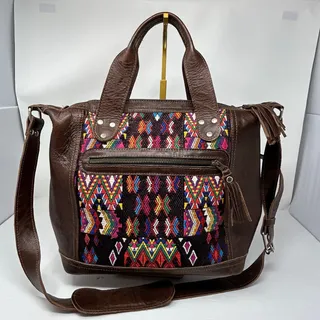 Photo of Large Handbag Purse Crossbody Guatelmalan Leather Handwoven Stitching Artisan 