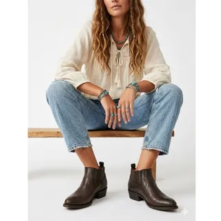 Photo of FRYE Women's 9 Billy Western Slip On Boot Shootie Leather Taupe Brown