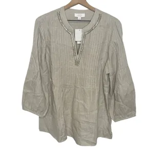 Photo of NWT CHARTER CLUB LUXURY LINEN Women's XL Jeweled Tunic Top Taupe Beige Boho Luxe