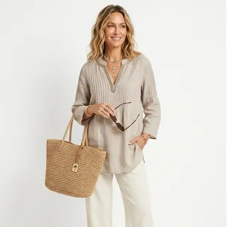 Photo of NWT CHARTER CLUB LUXURY LINEN Women's XL Jeweled Tunic Top Taupe Beige Boho Luxe