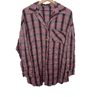 Photo of CUTLOOSE Women's XL Plaid Long Sleeve Shirtdress Maroon Burgundy Y2K Grunge