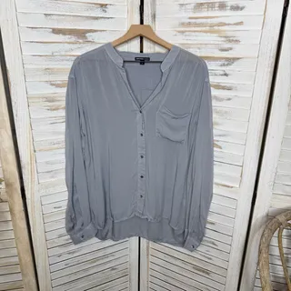 Photo of JAMES PERSE Collarless Pocket Shirt Size 4 XL Viscose Ore Gray