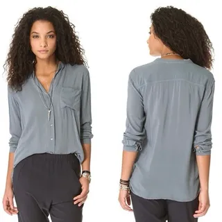 Photo of JAMES PERSE Collarless Pocket Shirt Size 4 XL Viscose Ore Gray