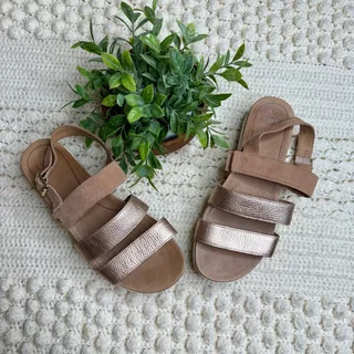 Photo of UGG Braelynn Metallic Leather Sandals Rose Gold Size 10