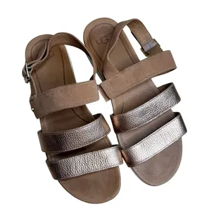 Photo of UGG Braelynn Metallic Leather Sandals Rose Gold Size 10