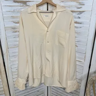 Photo of VINTAGE EQUIPMENT Women's The Original Silk Shirt Ruffle Detail Button Top Cream