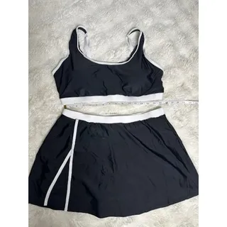 Photo of Hanna Nikole Womens XL Black White 2 Piece Swimsuit Bikini Top Swim Skirt NWOT