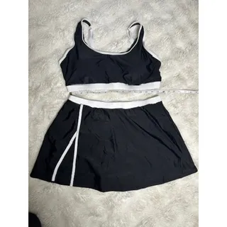 Photo of Hanna Nikole Womens XL Black White 2 Piece Swimsuit Bikini Top Swim Skirt NWOT