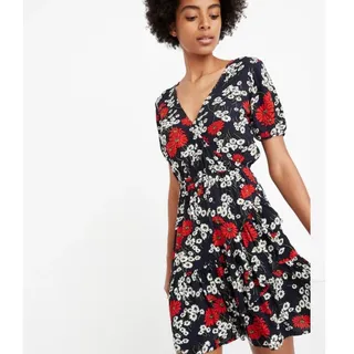Photo of Madewell dress 10 ruffle wrap in Hillside daisies floral mini red white blue NEW