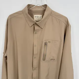 Photo of Gillz shirt men's XL vented fishing outdoors button down long tab sleeves tan