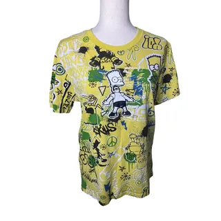 Photo of The Simpsons Bart Simpson Yellow Allover Graffiti Graphic T-Shirt Small