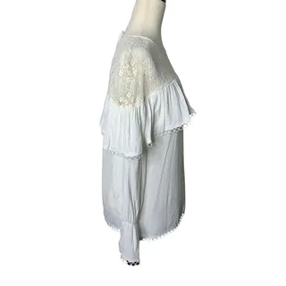 Photo of Maxsport Women’s Small White Lace Yoke Ruffle Long Sleeve Blouse. | Small
