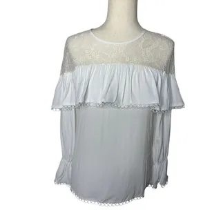 Photo of Maxsport Women’s Small White Lace Yoke Ruffle Long Sleeve Blouse. | Small