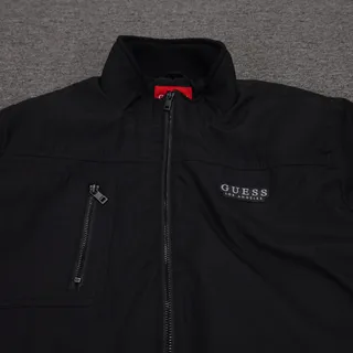 Photo of Guess Jacket Mens Large Black Polyester Bomber Full Zip Lined Pockets Outdoor
