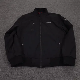 Photo of Guess Jacket Mens Large Black Polyester Bomber Full Zip Lined Pockets Outdoor