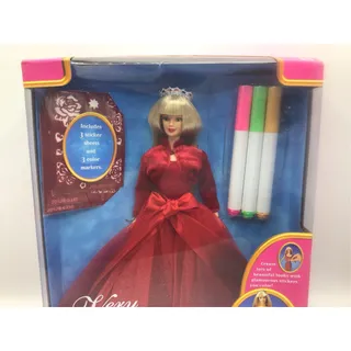 Photo of Vintage 1998 Very Velvet Barbie Doll Red Gown Markers Stickers NRFB Mattel 20528