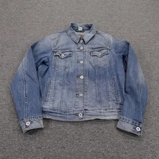 Photo of Levi's Jacket Womens XL Blue Denim Button Front Trucker Casual Stretch Classic