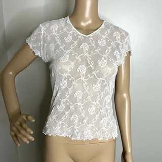 Photo of Ralph Lauren White Sheer Mesh Lace Top