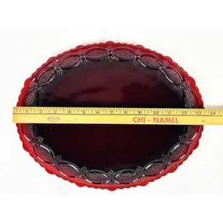Photo of Avon Cape Cod Oval Serving Platter Vintage Ruby Red Glass Tray 13”