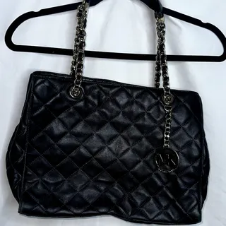 Photo of Michael Kors Satchel Susannah Leather Quilted Double Handle Large Black