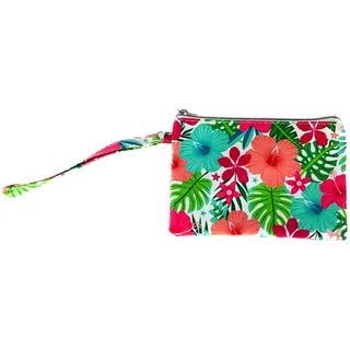 Photo of Tropical Hibiscus Floral Wristlet Clutch Bag Hibiscus Floral Makeup Pouch Travel Zipper Case Small Clutch Bag Travel Pouch Floral Wristlet