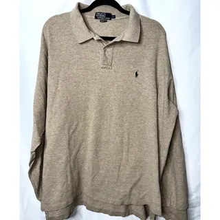 Photo of Polo Ralph Lauren Mens Size XXL Tan Black Pony Long Sleeve 3 Button Collar Shirt