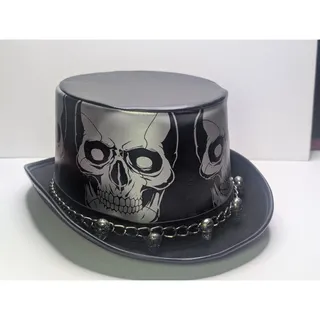 Photo of Spirit Halloween Skeleton Top Hat Black Silver Skull Chain Adult 01531136