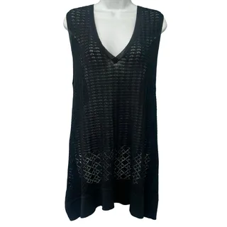 Photo of Margaret O'Leary Black Mesh V-Neck Swim Cover Up Chevron Tunic Tank Top size S