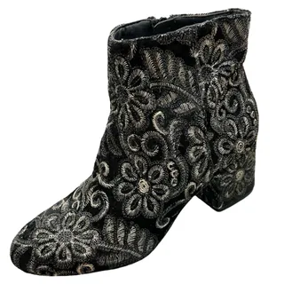 Photo of Aldo Sequin Gold Black Velvet Floral Brocade Block Heel Ankle Boots size 8.5