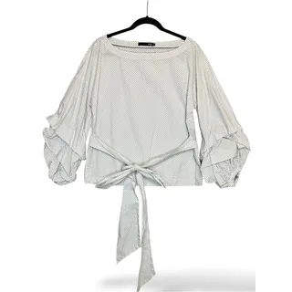 Photo of Polka Dot Balloon Sleeve Blouse Tie Waist White Black Boho Feminine M