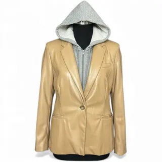 Photo of Rachel Zoe Tan Vegan Leather Blazer with Removable Hoodie
