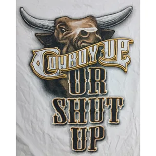 Photo of Cowboy Up Mens Graphic T Shirt Medium White Western Logo Tee