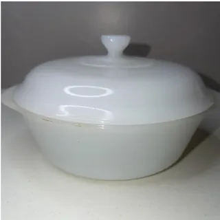 Photo of Vintage Glasbake All White Milk Glass Covered Casserole Dish 2 Quart