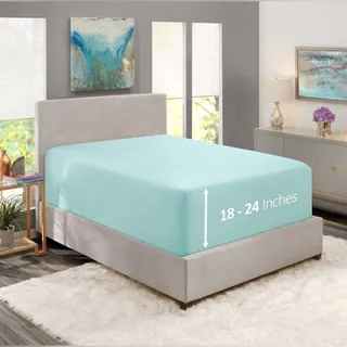 Photo of Nestl Light Blue Twin Fitted Sheet Extra Deep Pocket Fitted Sheet Size Twin