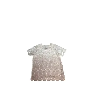Photo of Alfred Dunner M Ivory Dusty Rose Ombre Floral Lace Short Sleeve Top