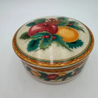 Photo of Vintage Holiday Fruit Covered Trinket Box by Mikasa NOS 4"