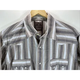 Photo of Lucky Brand Dungarees Brown Western Pearl Snap Shirt Mens XL 48 Striped