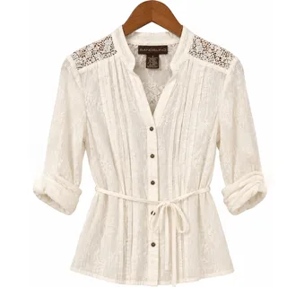 Photo of Bandolino Ivory Lace Crochet Button Front Blouse EUC Size 4