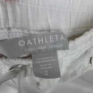 Photo of Athleta White Cabo Linen Mid Rise Drawstring Jogger Pants With Pockets Size 2
