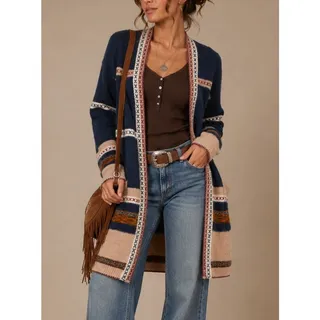 Photo of Fate Womens Western Open Front Cardigan Size L Blue Boho Cabin Cozy Fall Indie