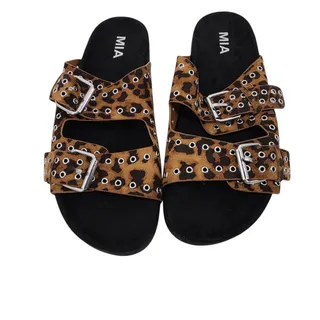 Photo of NWOT MIA Leopard Print Brooklyn Grommet Double Buckle Slide Sandals Size 8.5
