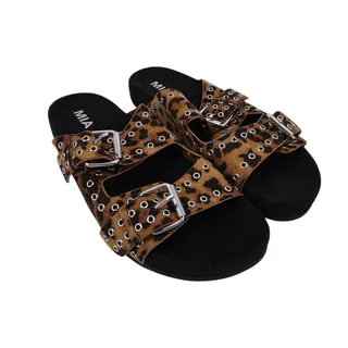 Photo of NWOT MIA Leopard Print Brooklyn Grommet Double Buckle Slide Sandals Size 8.5