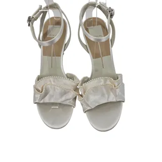 Photo of NWOT Dolce Vita White Lunete Pearl Vanilla Satin Ruffle Ankle Strap Heels Size 9