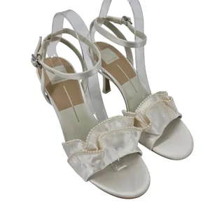 Photo of NWOT Dolce Vita White Lunete Pearl Vanilla Satin Ruffle Ankle Strap Heels Size 9