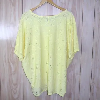 Photo of Carolyn Taylor Yellow Eyelet Poncho Blouse Boho Floral Cutout Dolman Top L